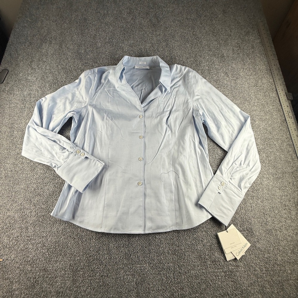 Calvin Klein Blue Non-Iron Easy Care Button Down Shirt S2TB942A Womens 16 NEW